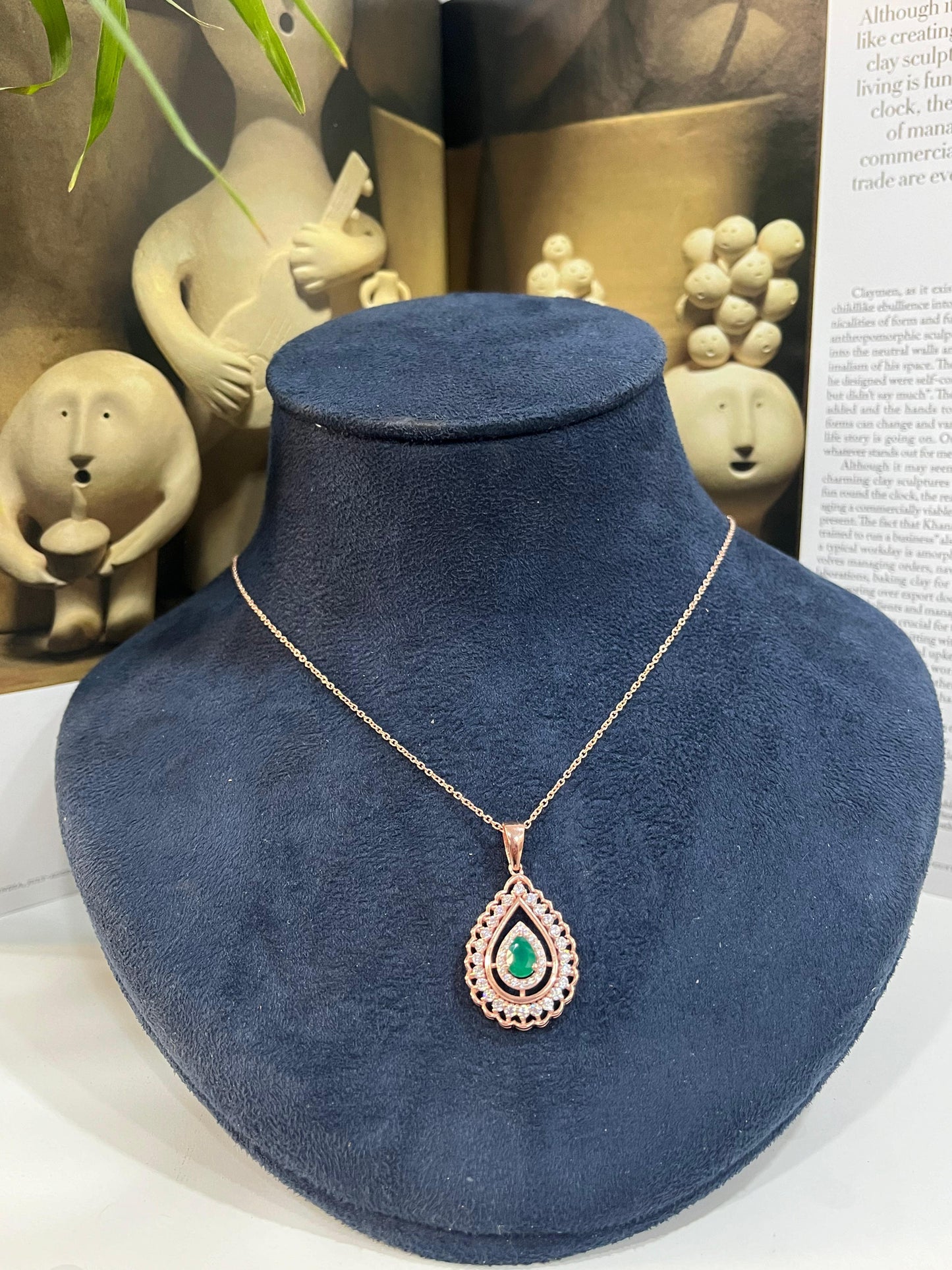 Emerald Pear Pendant with Chain