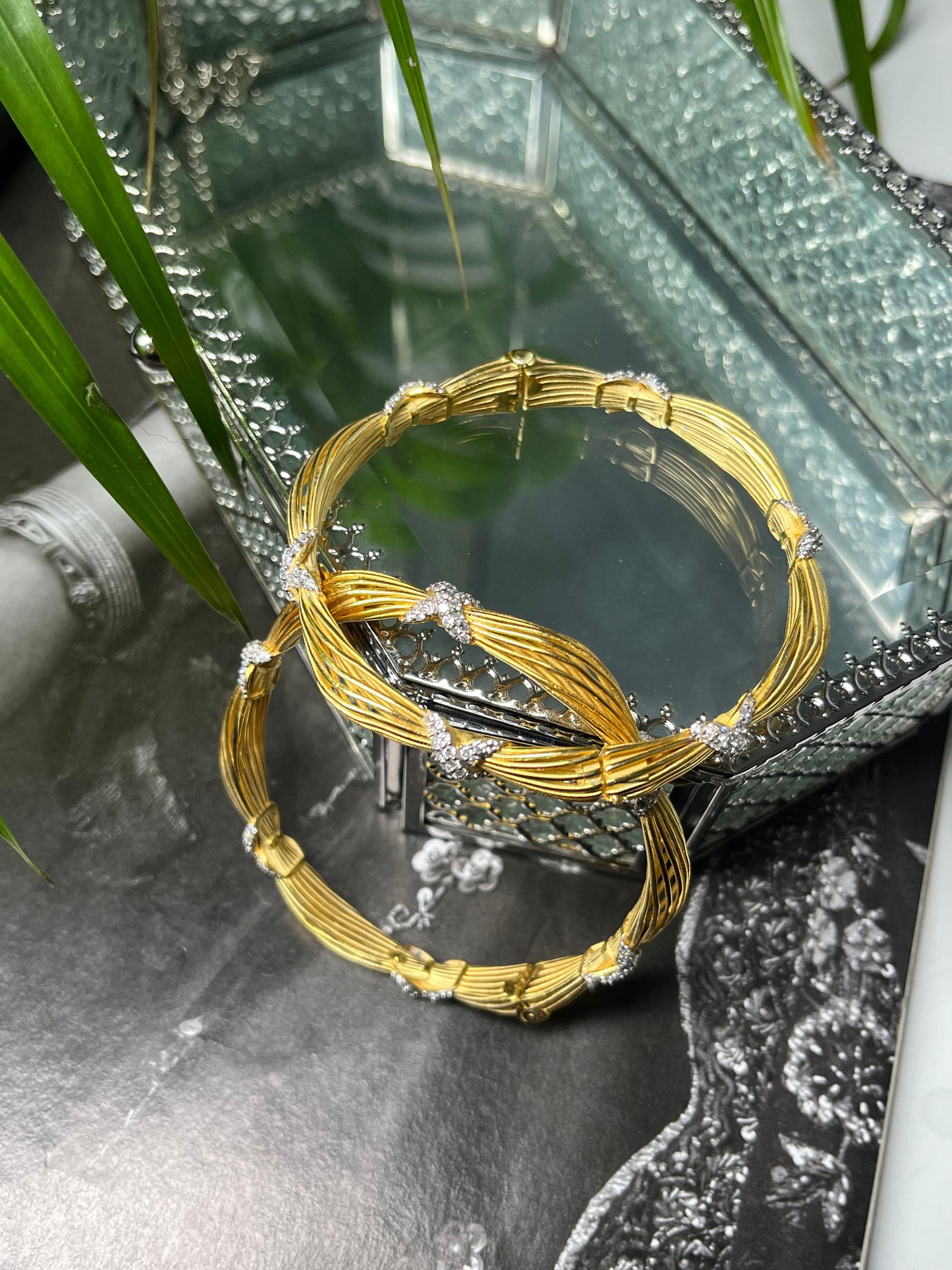 Diamond Wired Bangles (Gold Polish)