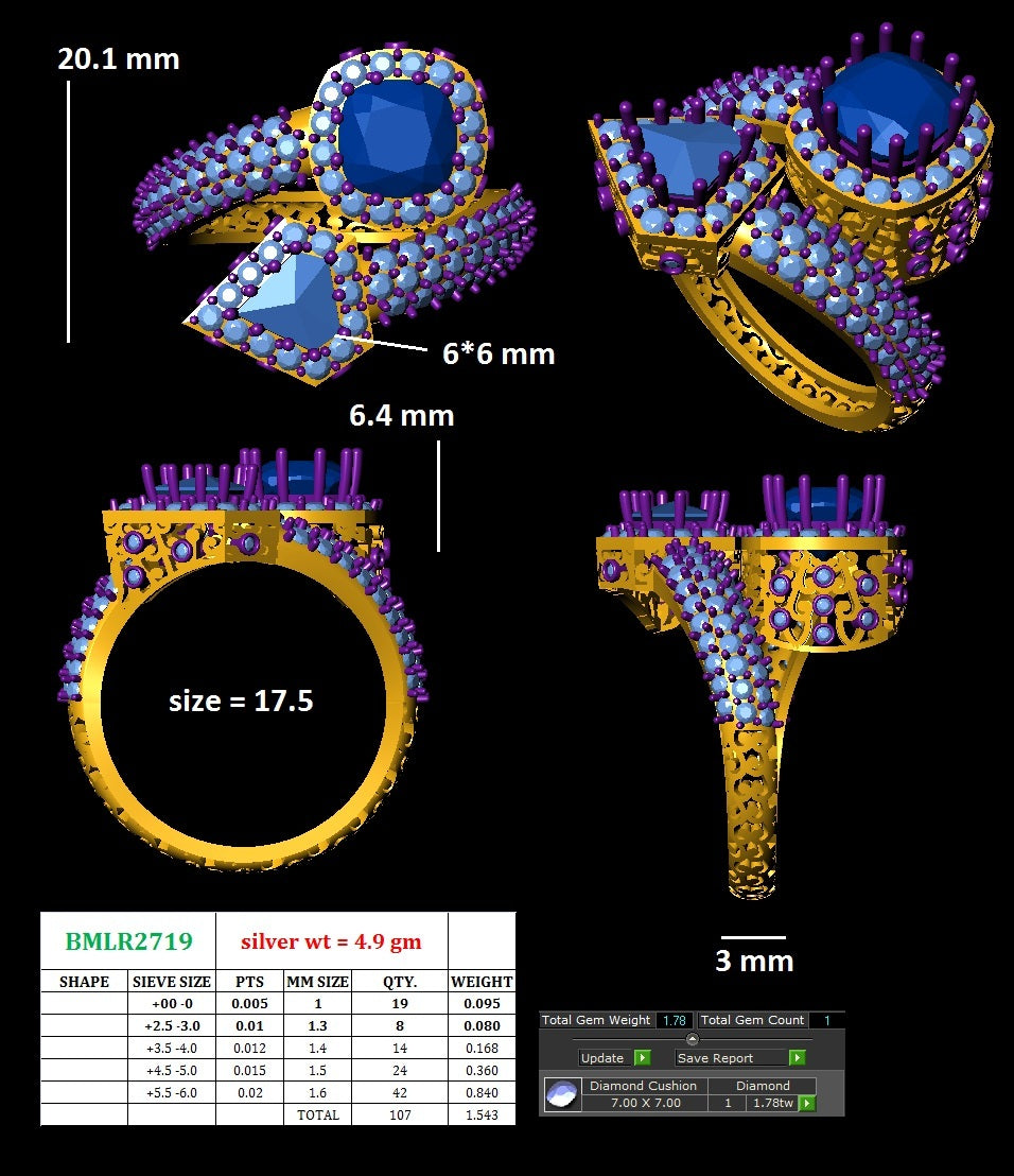 Carving Trillion and Emerald Ring