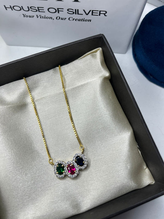 Tricolor Gemstone Pendant Chain