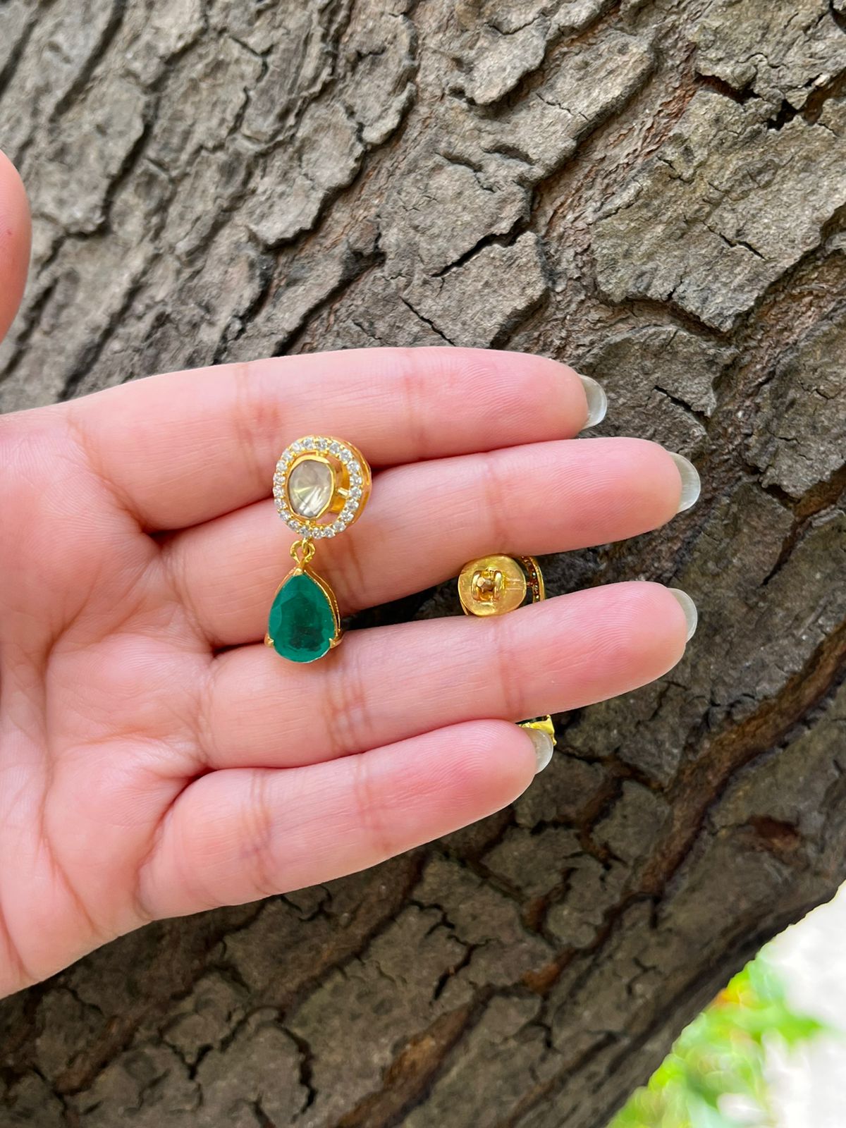 Polki Emerald Earrings with Doublet