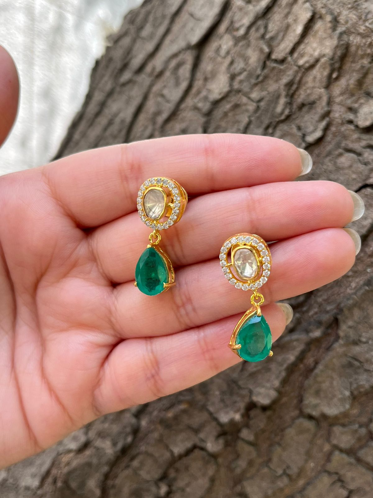 Polki Emerald Earrings with Doublet