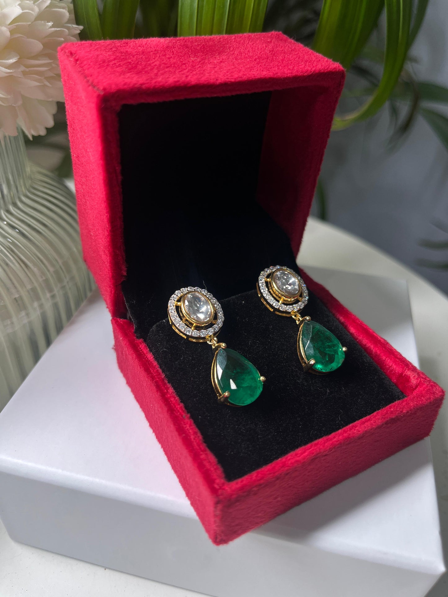 Polki Emerald Earrings with Doublet