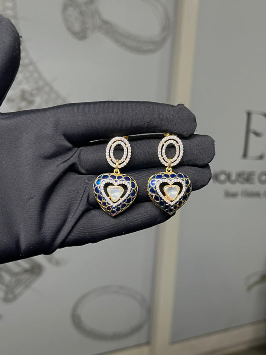 Enamel Polki Heart Earrings