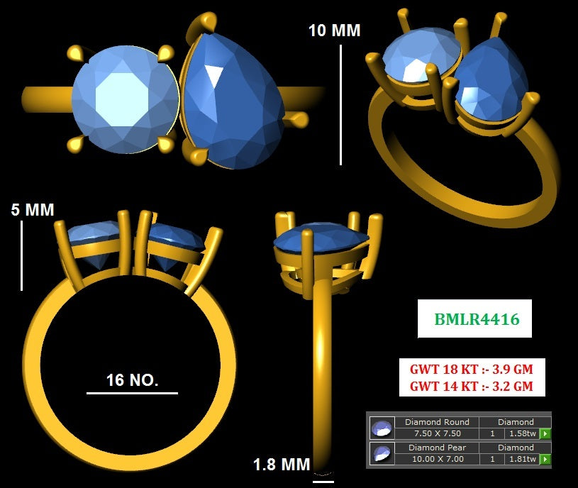 Toi et moi ring - Moissanites