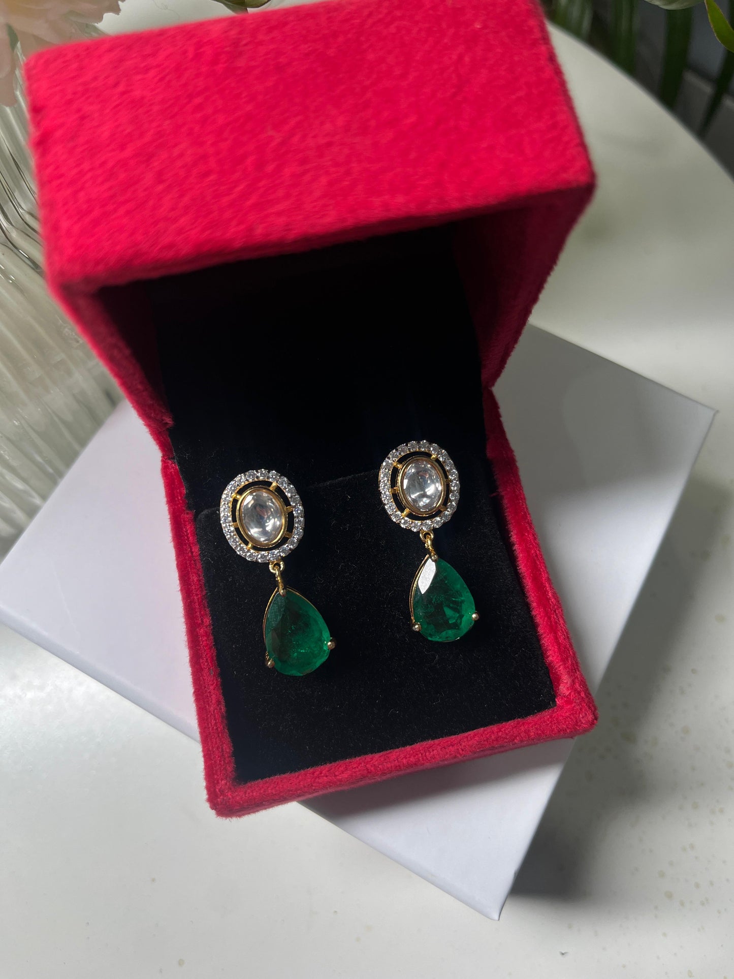 Polki Emerald Earrings with Doublet