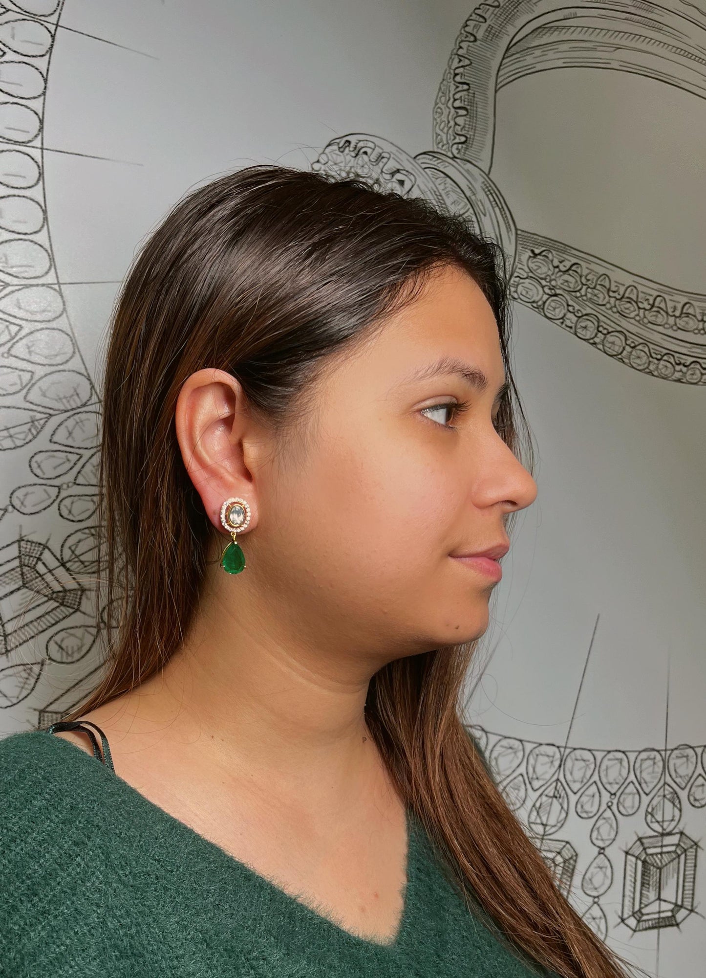 Polki Emerald Earrings with Doublet