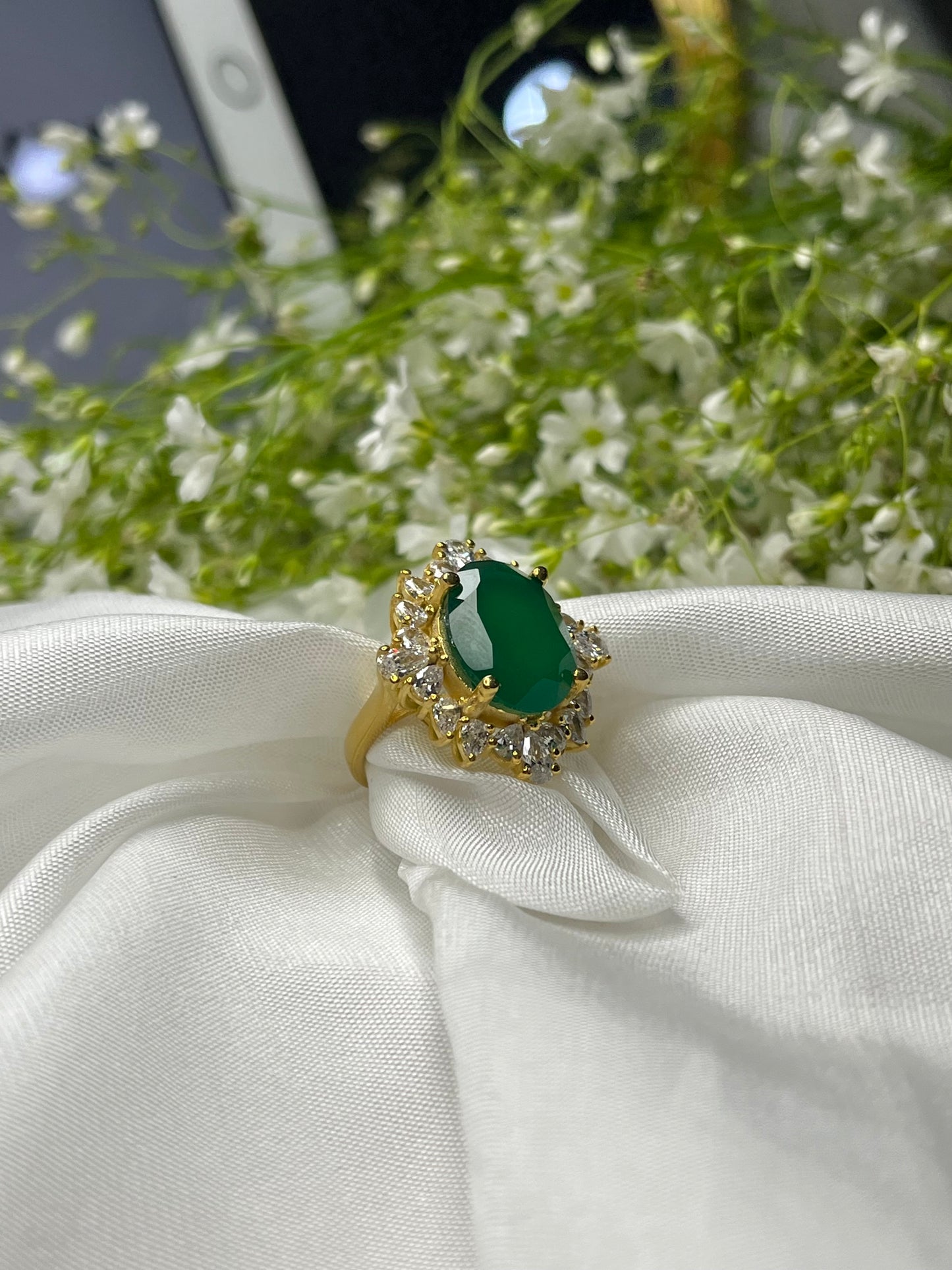 Emerald Cocktail Onyx Ring