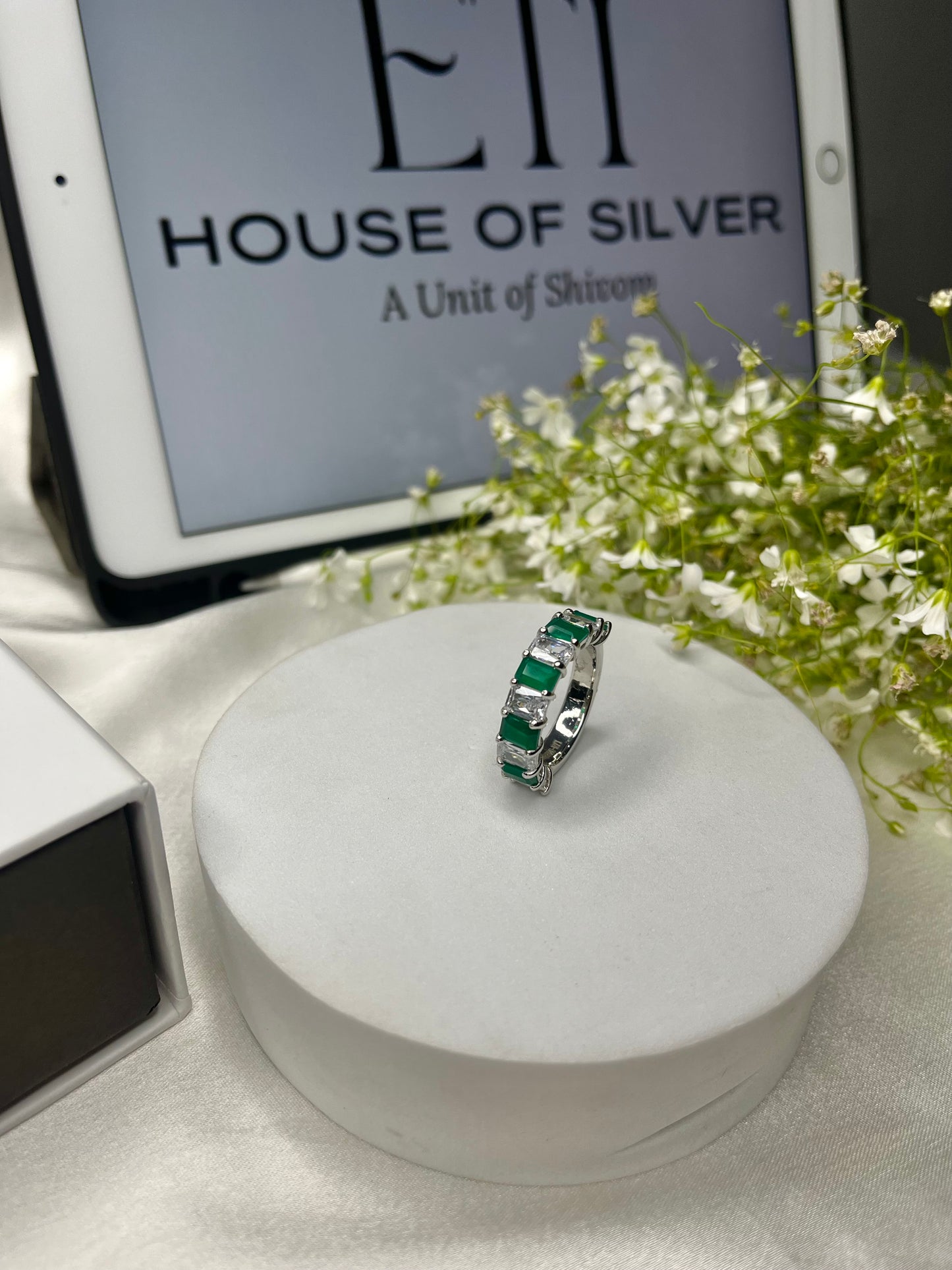 Emerald Diamond Half Eternity Ring